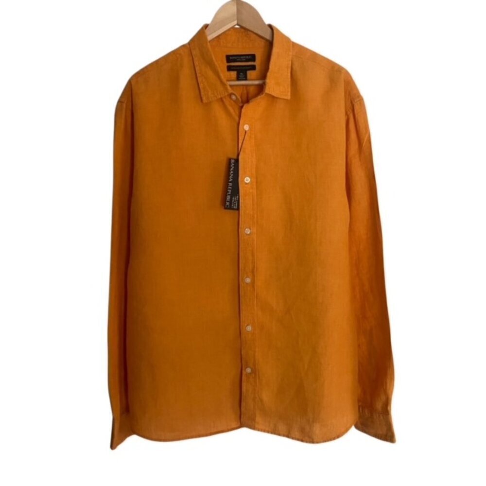 NWT Banana Republic Untucked Standard Fit Linen Button Down Shirt XLarge